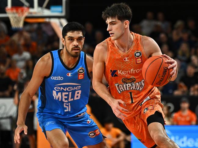 Taran Armstrong of the Taipans drives up court during the round 14 NBL match between Cairns Taipans and Melbourne United at Cairns Convention Centre, on December 26, 2024, in Cairns, Australia. (Photo by Emily Barker/Getty Images)