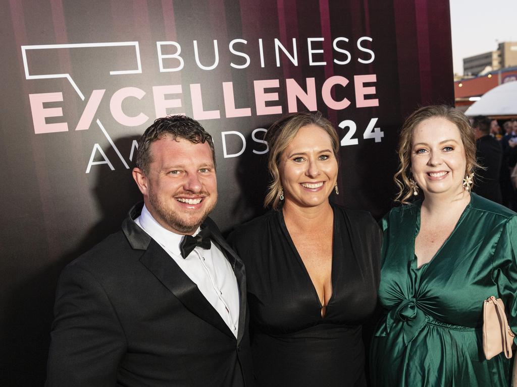 At Little Pig Consulting Business Excellence Awards are (from left) Brendan Curr, Leesa Hedge and Beth O'Keefe representing Finch Legal at Rumours International, Saturday, October 19, 2024. Picture: Kevin Farmer