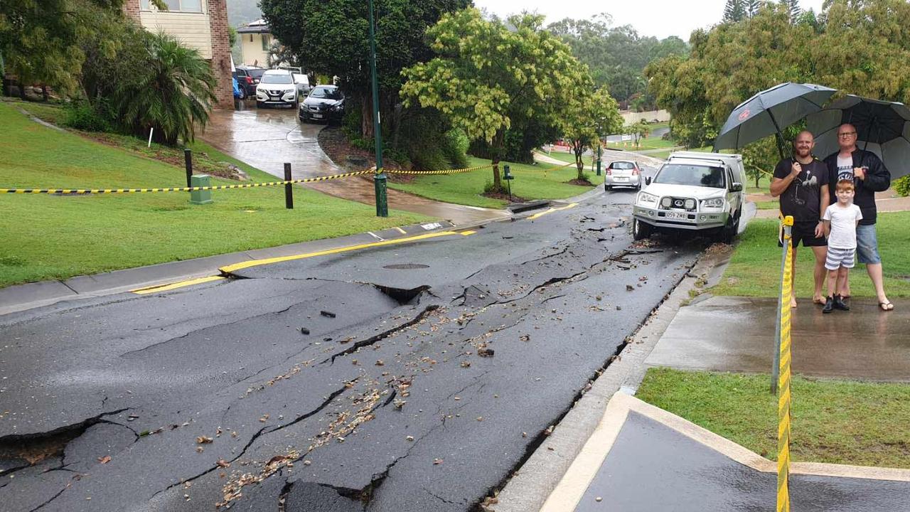 The heavy downpour caused damage to several roads including Boxer Ave at Shailer Park.