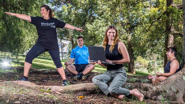 Lyndal Burke, Caleb Morgan and Catherine Saunders with Victoria University researcher Dr Michaele Pascoe. Picture: Jake Nowakowski