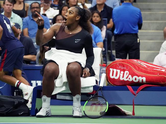 The American star was fined for coaching, racquet abuse and for verbal abuse when she accused umpire Carlos Ramos of being “a thief” during Saturday's stormy final. Picture: Timothy Clary/AFP