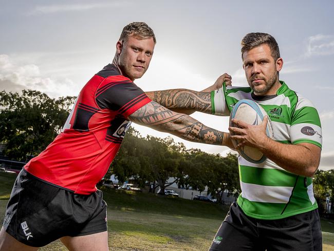 Brothers Brad Griffin (right) from the Alleygators and Blake Griffin from the Knights play for different GCDRU teams. Picture: Jerad Williams