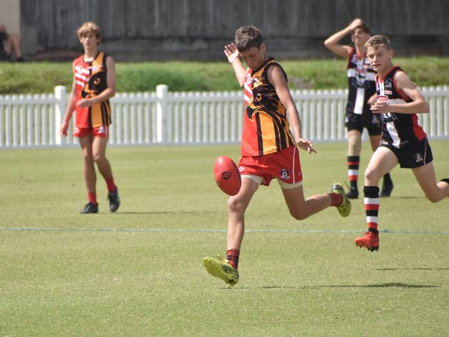 Karmichael Dee in the North Mackay Saints v Mackay Swarks u14 AFL grand final at Magpies Sporting Club, Mackay, September 11, 2021. Picture: Matthew Forrest