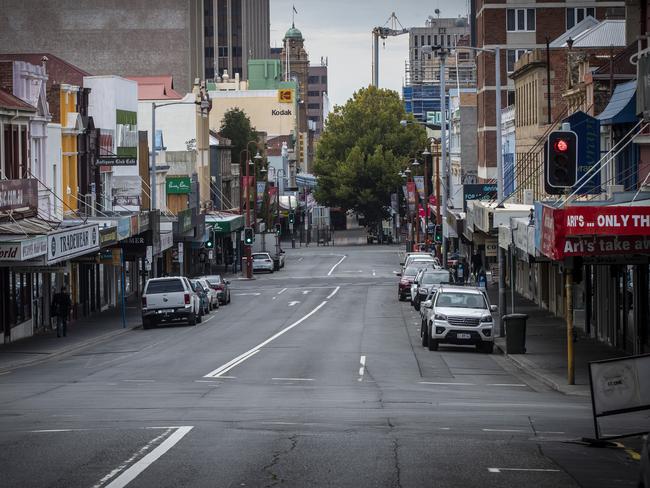 The usually bustling Elizabeth Street in Hobart. Picture: Luke Bowden