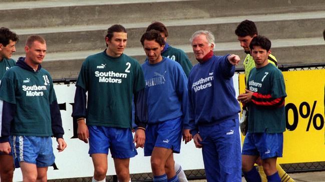 Arok directs his players during his tenure with South Melbourne.