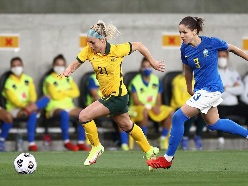 Ellie Carpenter (left) will return for the Matildas. Picture: Cameron Spencer/Getty Images