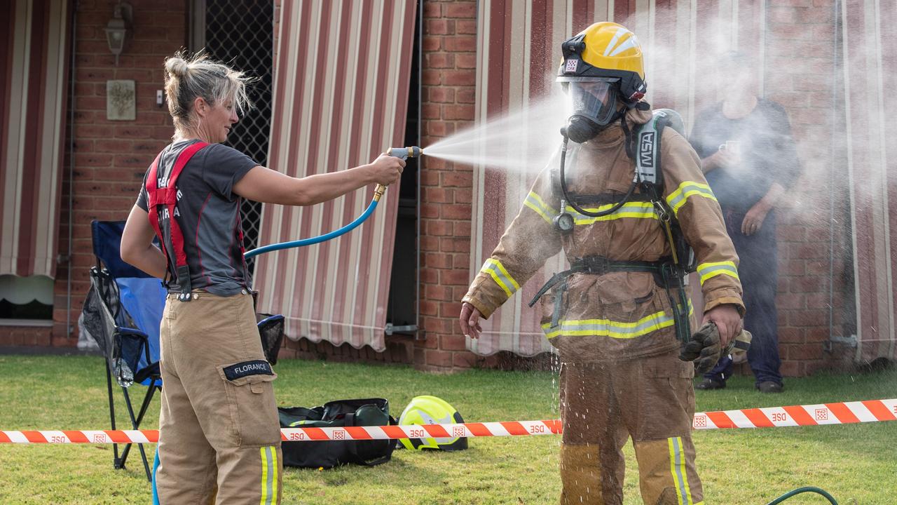 Fire has destroyed the back shed of Andy and Gail McDonald’s Drysdale home. Picture: Brad Fleet