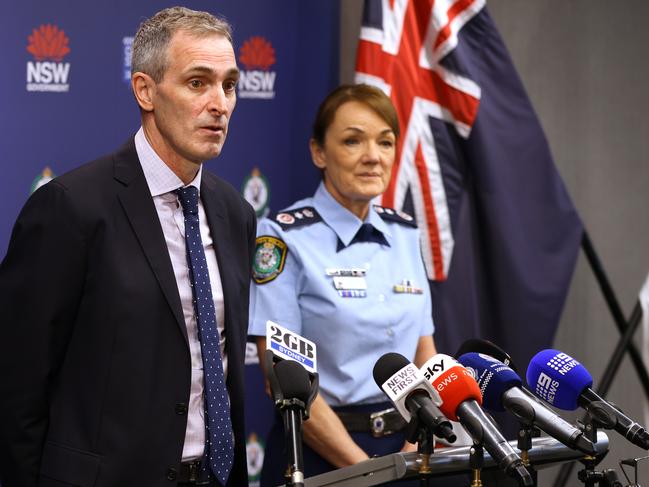 NSW Police Force Commissioner Karen Webb and Detective Superintendent Peter Faux Commander of Organised Crime Squad. Picture: NewsWire / Damian Shaw