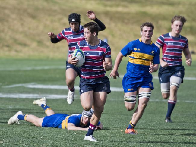 Hudson Meyer makes a break for The Southport School in last weekend’s 65-3 rout of Toowoomba Grammar.