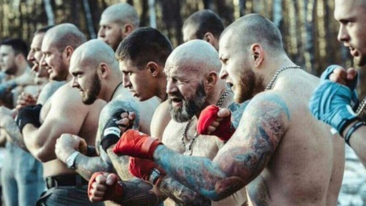 Russian football hooligans.