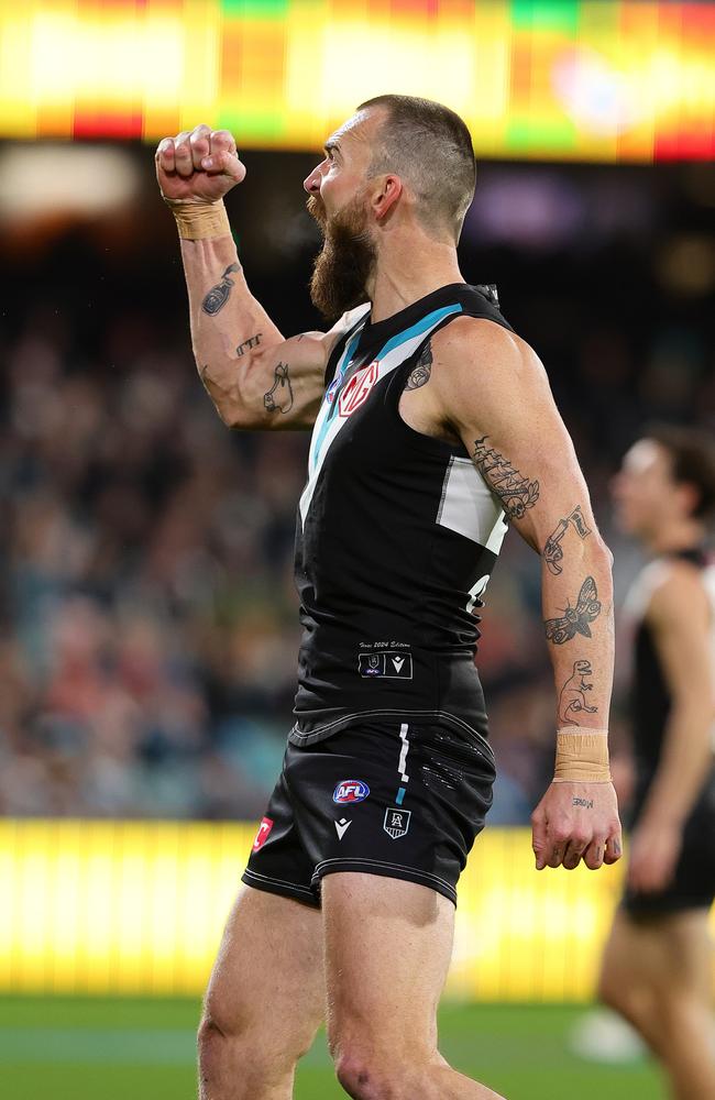 Charlie Dixon finished with three goals. Picture: Sarah Reed/AFL Photos