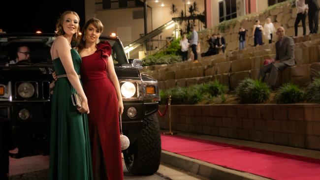 Megan Evans and Lacey Mitchell. Hillcrest Christian College 2020 school formal. Photo: Supplied