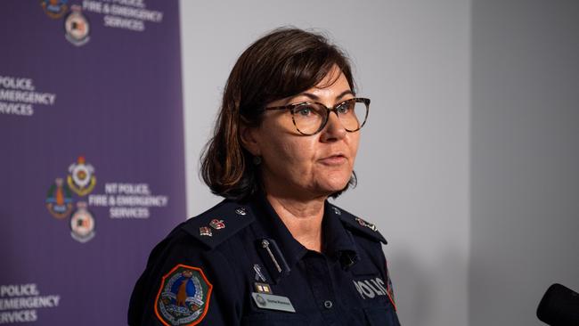 NT Police Superintendent Sonia Kennon gives an update as Cyclone Megan bears down on Borroloola on Monday, March 18. Picture: Zizi Averil