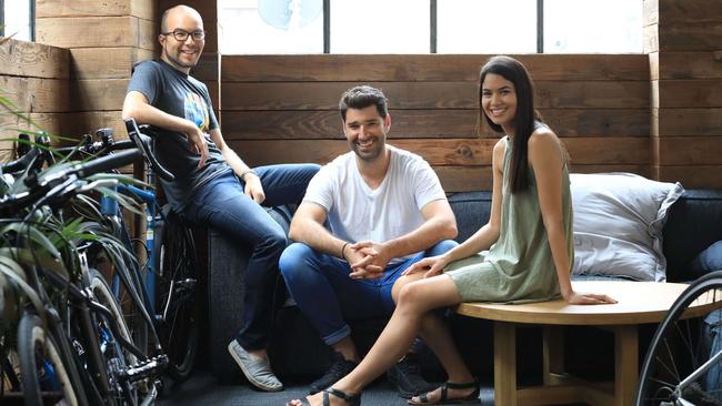 Canva co-founders Cameron Adams, Cliff Obrecht and Melanie Perkins.