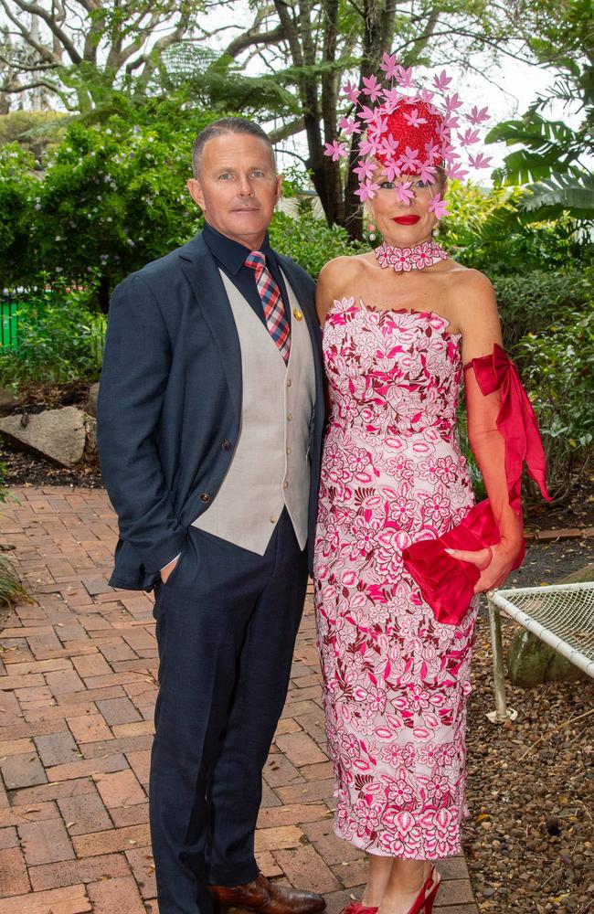 (From left) Marty and Leigh Quinlan. Weetwood Raceday at Toowoomba Turf Club. Saturday, September 28, 2024. Picture: Nev Madsen.