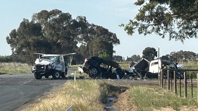 The scene of the tragic collision near Shepparton, on the intersection of Old Dookie and Boundary roads. Picture: Oscar Jaeger