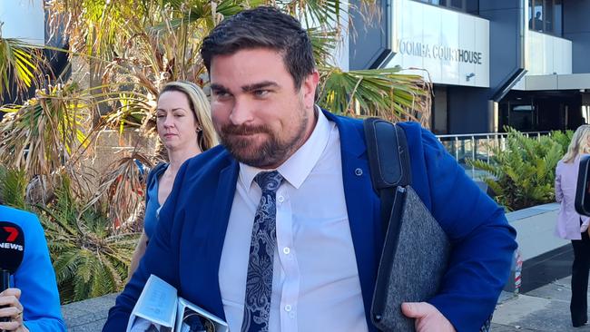 Lawyer Rowan King, acting for the man, has appeared for the high profile man during mentions at Toowoomba Magistrates Court. Picture: NCA NewsWire / Blake Antrobus