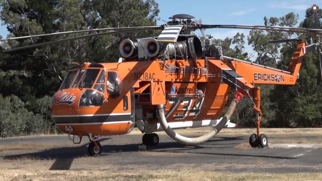 Elsie the Erickson Air-Crane is back on active duty for the next 84 days in South Australia. She is one of 26 aircraft in the CFS fleet that support our volunteer firefighters on the ground. Picture: CFS