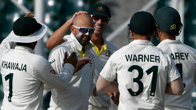 Nathan Lyon snared five wickets in the second innings to help steer Australia to victory. Picture: Aamir Qureshi/AFP