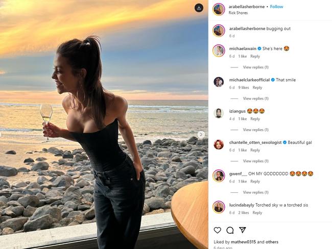 Arabella Sherborne posted a photo of herself at Rick Shores on the Gold Coast, while spending the weekend with Michael Clarke. Pictures: Instagram