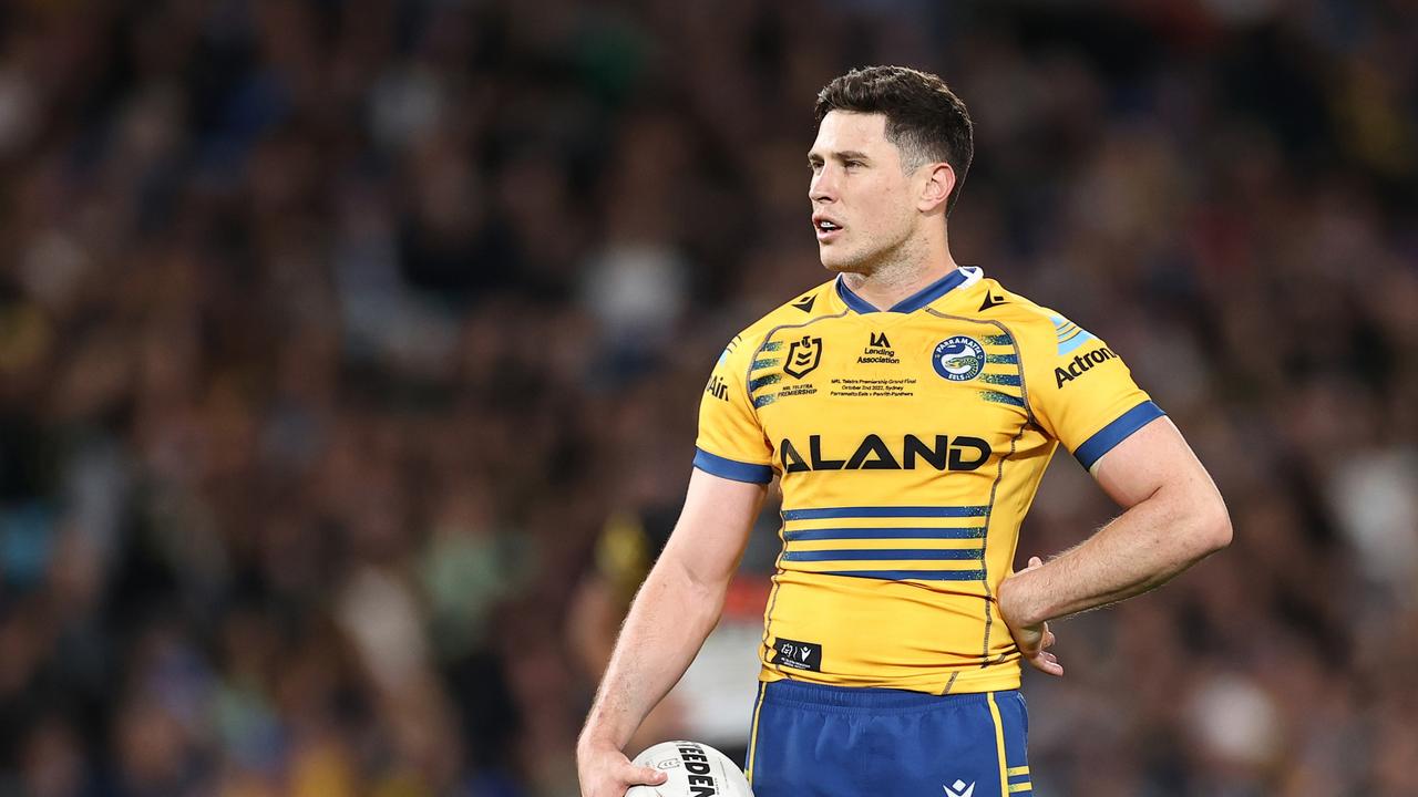 Mitchell Moses is only rated a 50/50 chance of staying with Parramatta, as the Tigers and Bulldogs chase the star halfback. Picture: Getty Images.