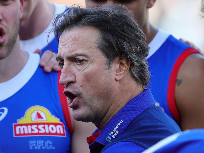 ADELAIDE, AUSTRALIA - JULY 06: Luke Beveridge, Senior Coach of the Bulldogs during the 2024 AFL Round 17 match between the Port Adelaide Power and the Western Bulldogs at Adelaide Oval on July 05, 2024 in Adelaide, Australia. (Photo by Sarah Reed/AFL Photos via Getty Images)