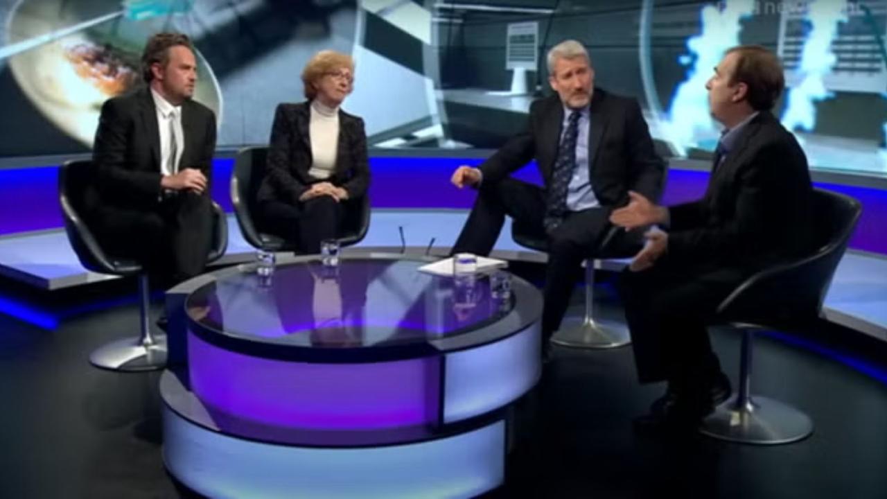 Perry appeared on a TV panel to discuss drug addition with Baroness Molly Meacher, and commentator Peter Hitchens (far right) in December 2013.