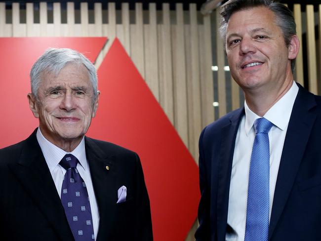 (L to R) Seven West media boss Kerry Stokes pictured with new Seven CEO James Warburton in Sydney on Friday, 16th August 2019. picture Nikki Short