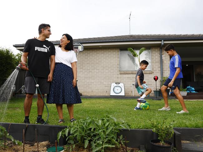 Kavinder Gill with his wife Latika and their sons Aryan, 8, and Rishi, 12, at home in Bardia. Picture: Jonathan Ng