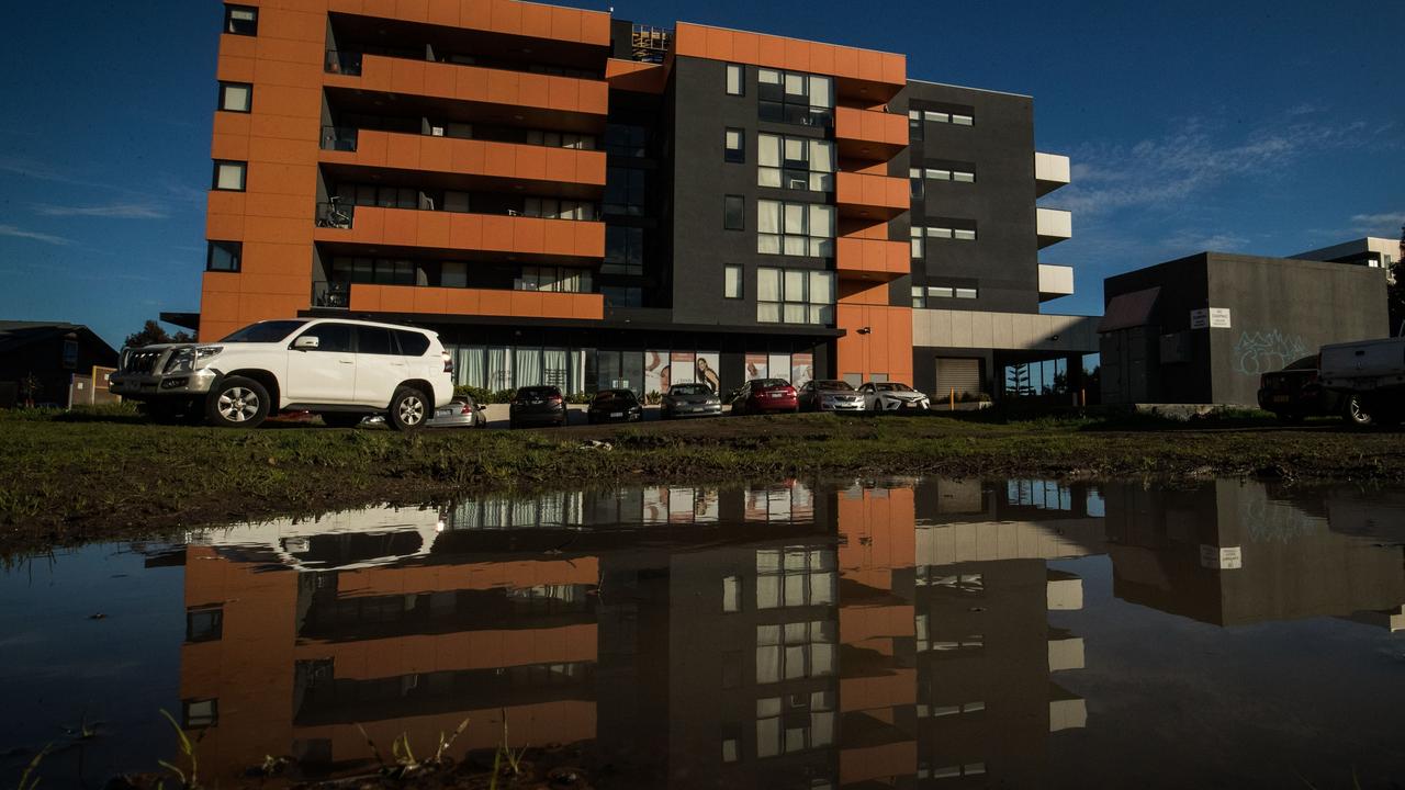 One of the outbreaks started at this apartment complex in Maribyrnong after removalists from Sydney worked in the building. Picture: Darrian Traynor/Getty Images