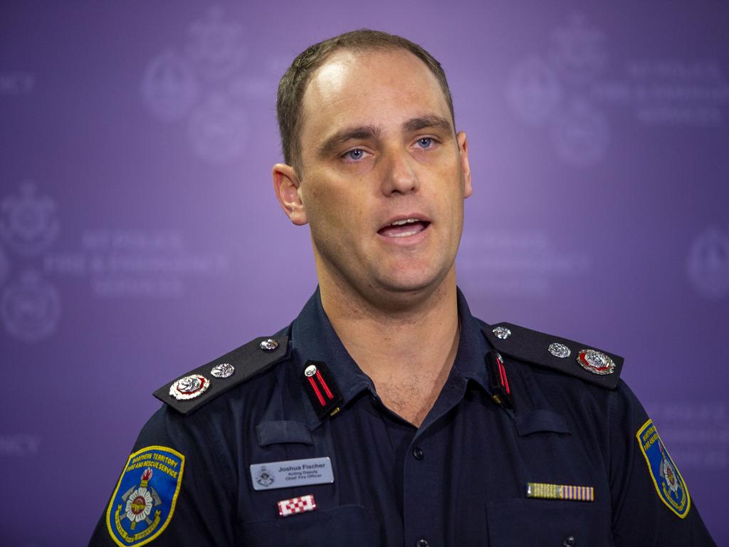 NT Fire and Rescue Service acting deputy officer Joshua Fischer provided an update on the details of the incident. Picture: Floss Adams.