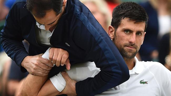 Serbia's Novak Djokovic needed some medical attention during his game against France's Adrian Mannarino.