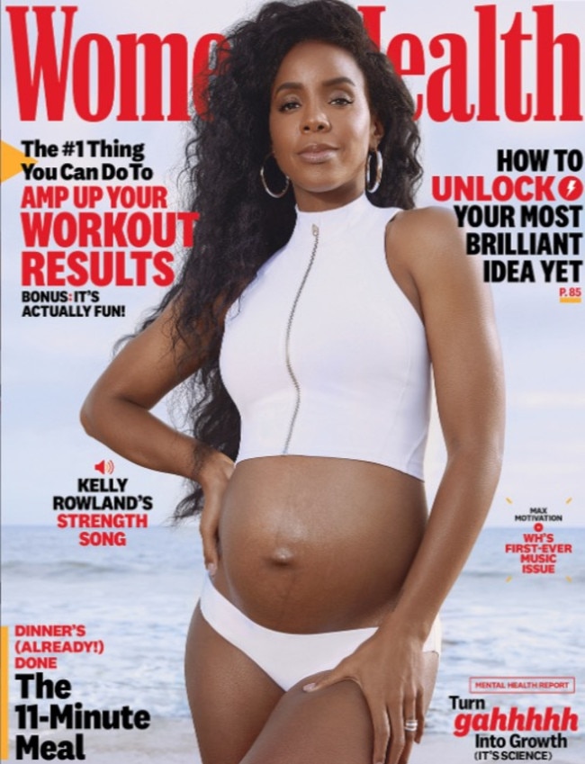 Kelly Rowland reveals her baby bump. Picture: Women's Health