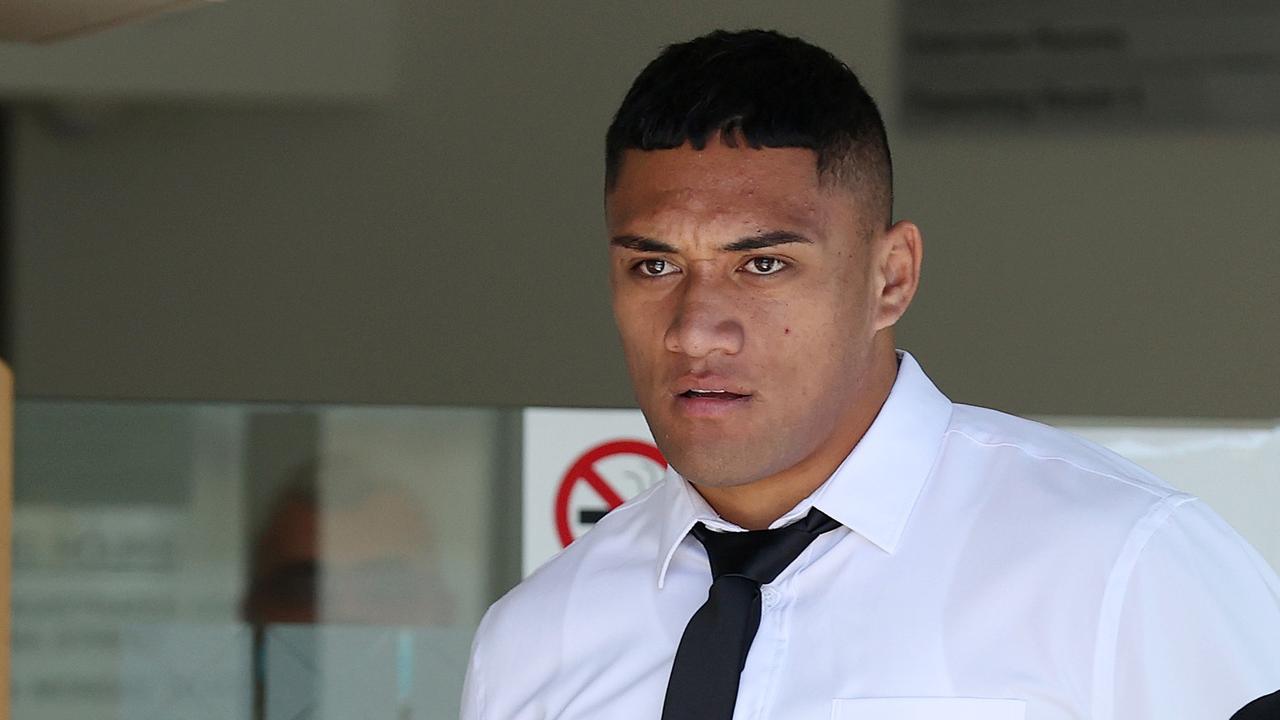 Broncos young gun Teui ‘TC’ Robati leaving the Magistrates Court. Picture: Liam Kidston.