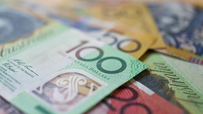 Australian money, currency or cash flat on table