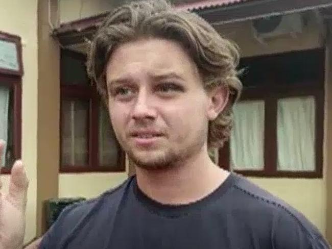 Bodhi Mani Risby-Jones screengrabs while he speaks to a reporter about his drunken arrest on the island of Aceh Picture ABC News