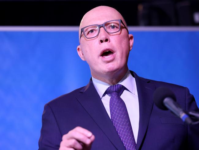 Peter Dutton speaking at State Council at Eatons Hill Hotel near Brisbane. Picture: Steve Pohlner