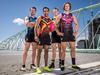 AFLX skippers Nat Fyfe, Eddie Betts, Patrick Dangerfield   and Jack Riewoldt on the roof at Marvel Stadium. Picture: Jake Nowakowski