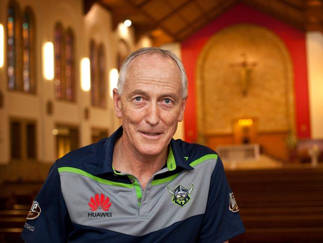 Canberra Cathoilic Mosingor John Woods, a Raiders fan. Picture: Courtesy The Catholic Voice