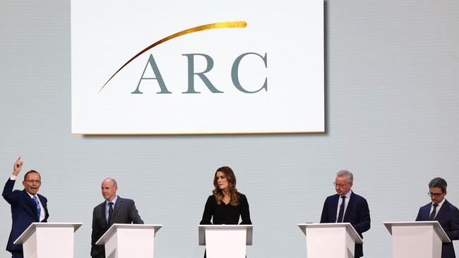 The 'Free Enterprise and Good Governance' panel. Chair: Peta Credlin. Debaters: Daniel Hannan, Michael Gove, Oren Cass and Tony Abbott. Picture: Andrew Parsons / Parsons Media