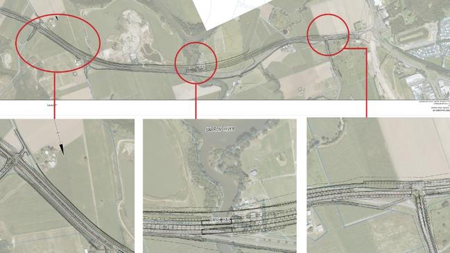 Transport and Main Roads drawings showing traffic lights expected to replace roundabouts north of the Barron River during future stages of the Captain Cook Highway upgrade.