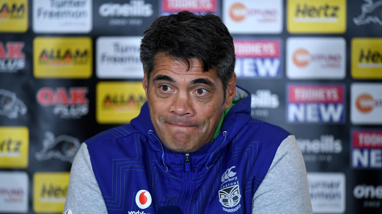 Sacked Warriors coach Stephen Kearney speaks during a press conference