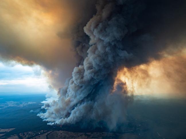 Smoke billowing from a fire burning at East Gippsland, Victoria. Picture: Dale Appleton