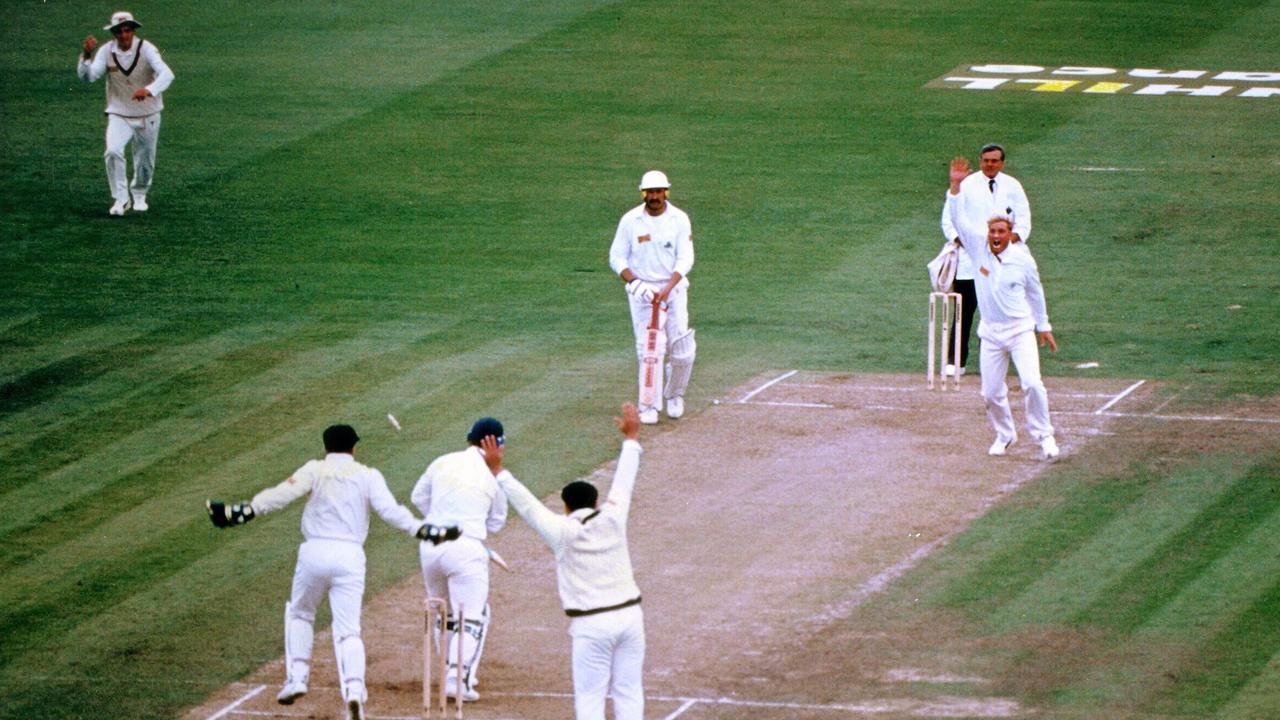 Shane Warne bowling out Mike Gatting with his first ball in an England Ashes series in 1993.