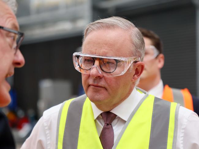 BRISBANE, AUSTRALIA - NewsWire Photos APRIL 2, 2024: Prime Minister Anthony Albanese during a visit to the Rheinmetall factory in Ipswich. Picture: NCA NewsWire/Tertius Pickard