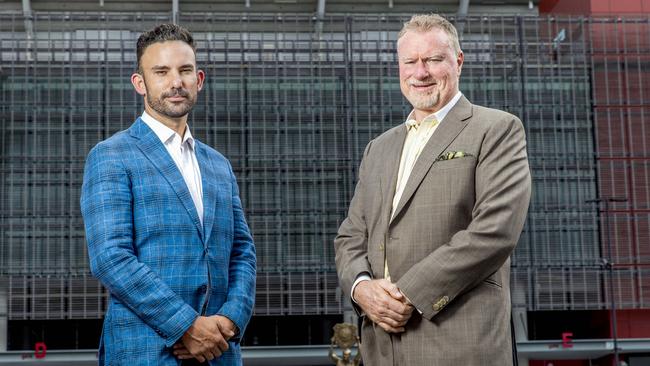 Brisbane Jets duo Nick Livermore (left) and Steve Johnson insist they have the funds to bankroll a second Brisbane team in the NRL. Picture: Richard Walker