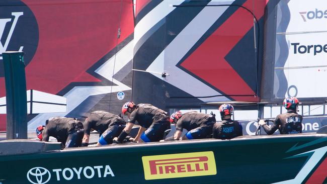 Emirates Team New Zealand and their ‘cyclor’ crew in action