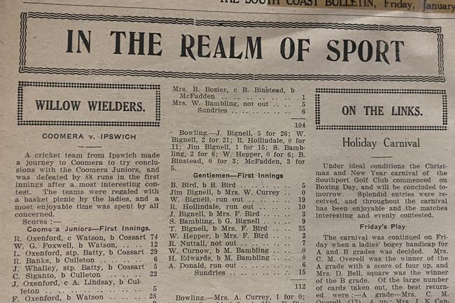 In the Realm of Sport. The Bulletin’s sports pages at the time. Gold Coast Bulletin advertising, 1930.