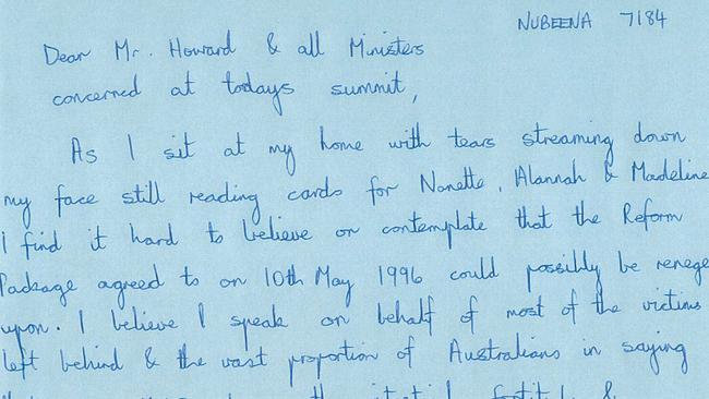 Australian pharmacist and gun control advocate Walter Mikac wrote to then-prime minister John Howard in 1996 just nine days after his wife Nanette and their two young daughters Alannah and Madeline were killed in the Port Arthur massacre in Tasmania.