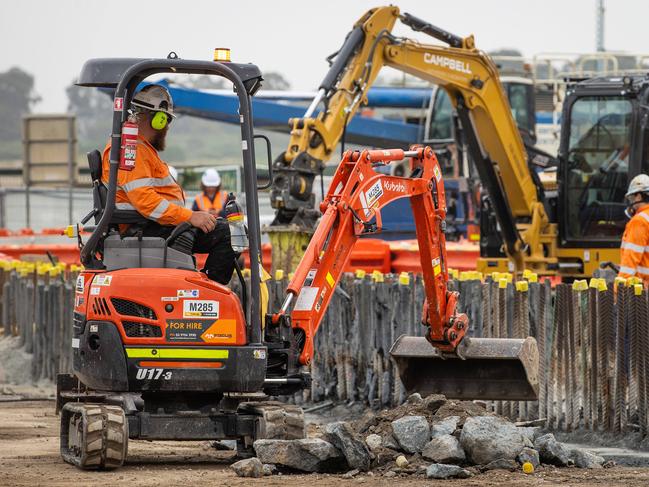 Works underway on the Suburban Rail Loop site at Heatherton. Picture: Mark Stewart